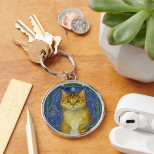Cute Kitten in Vintage Art Nouveau Style Key Ring