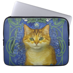 Cute Kitten in Vintage Art Nouveau Style Laptop Sleeve
