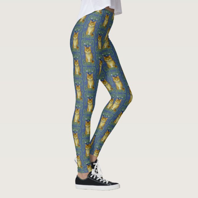 Cute Kitten in Vintage Art Nouveau Style Leggings (Right)
