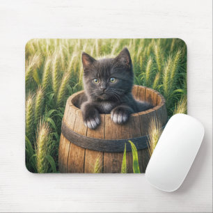 Cute Kitten In Wooden Barrel Mouse Mat
