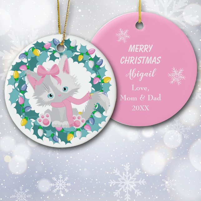 Cute Kitten in Wreath Ceramic Tree Decoration (Creator Uploaded)