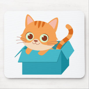 Cute Kitten Kitty Cartoon Orange Tabby Cat Mouse Mat