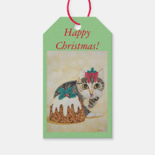 cute kitten licking paws grey tabby cat christmas gift tags