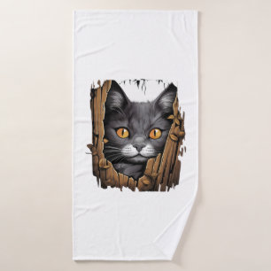 Cute kitten looks from torn fabric - Cats T-Shirt Bath Towel