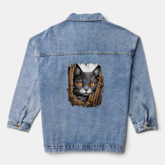 Cute kitten looks from torn fabric - Cats T-Shirt  Denim Jacket