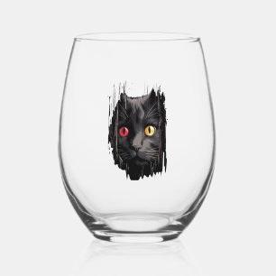 Cute kitten looks from torn fabric - Cats T-Shirt Stemless Wine Glass