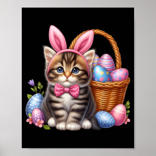 Cute Kitten Lovers Glasses Happy Easter Cat Bunny Poster