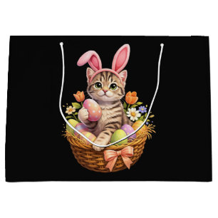 Cute Kitten Lovers Happy Easter Cat Large Gift Bag