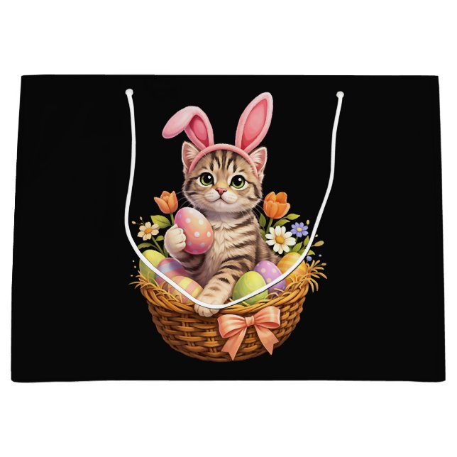 Cute Kitten Lovers Happy Easter Cat Large Gift Bag (Front)