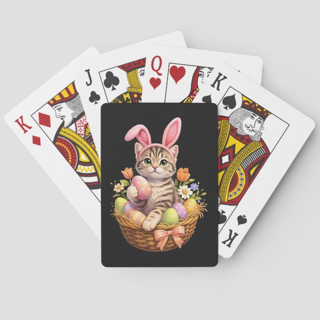 Cute Kitten Lovers Happy Easter Cat Playing Cards (Back)
