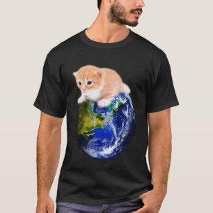 Cute Kitten On Earth Funny Cat Meme Planet Men Wom T-Shirt