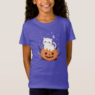 Cute Kitten On Pumpkin Halloween Illustration T-Shirt