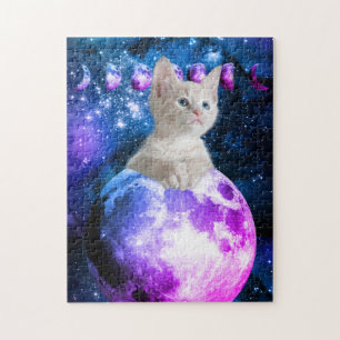 Cute Kitten On The Moon Glowing Stars Universe Vs2 Jigsaw Puzzle