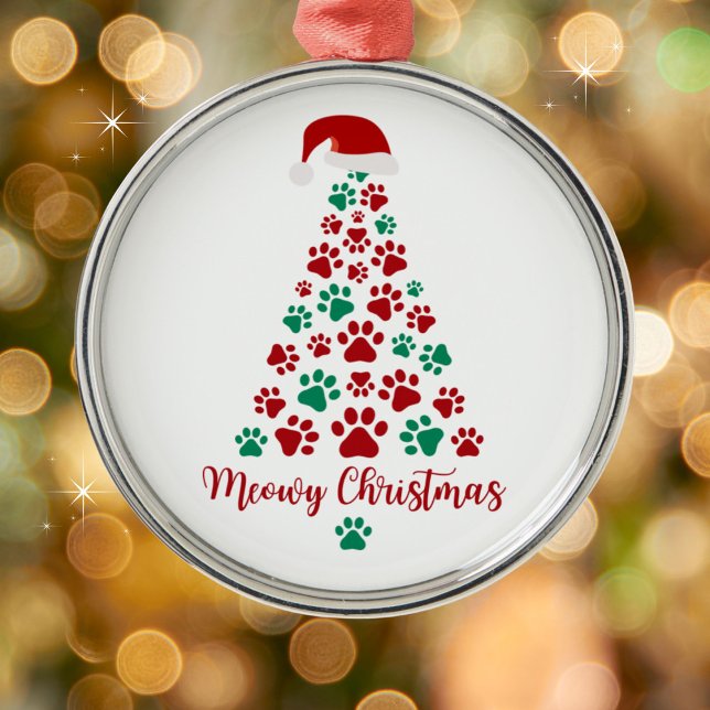 Cute Kitten Paw Print Meowy Christmas Tree Metal Tree Decoration (Creator Uploaded)