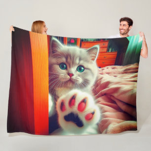Cute Kitten Paw Striking Cosy Portrait Fleece Blanket