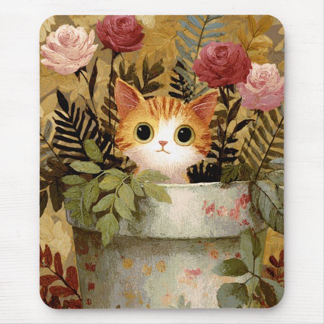 Cute Kitten Peeking From a Pot Mouse Mat (Front)
