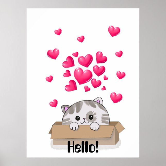 Cute kitten peeking out of a box poster (Front)
