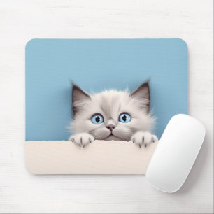 Cute Kitten Peeking Ragdoll Cat Mouse Mat