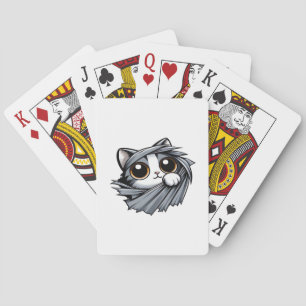 Cute Kitten Peeking Through Torn Cloth Playing Cards