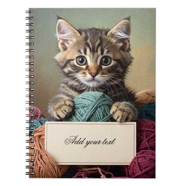 Cute Kitten Personalised Kids Notebook – Pastel Ca (Front)