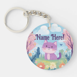 Cute Kitten Personalised Name Purple Cat Key Ring