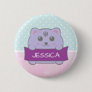 Cute Kitten Personalised Polka Dot 6 Cm Round Badge