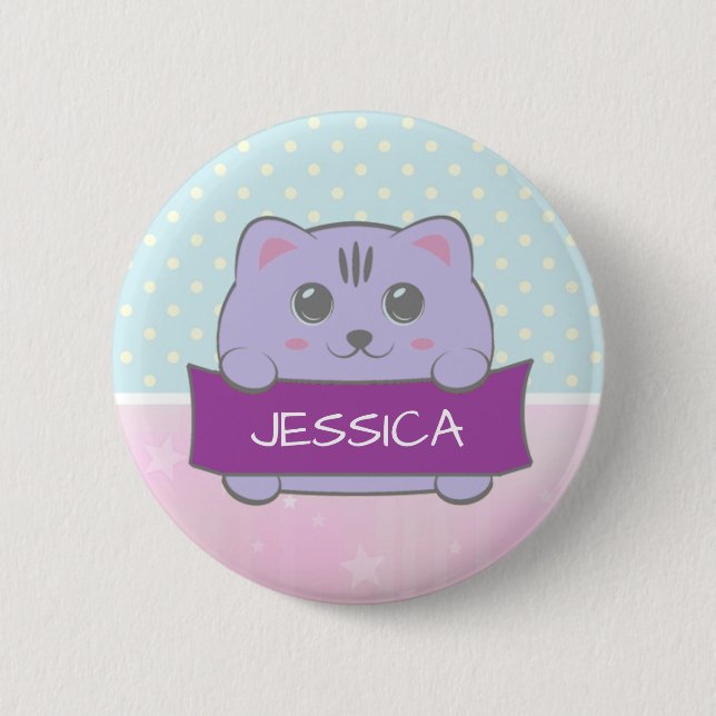 Cute Kitten Personalised Polka Dot 6 Cm Round Badge (Front)