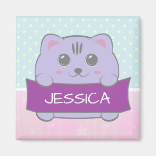 Cute Kitten Personalised Polka Dot Magnet