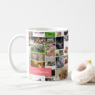 Cute Kitten Photo Montage Coral Pink Cat Coffee Mug
