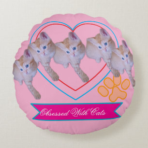 Cute Kitten Photo, Text , Name Round Cushion