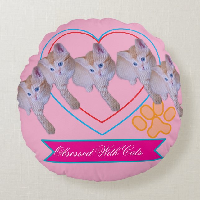 Cute Kitten Photo, Text ,  Name  Round Cushion (Front)