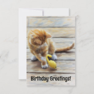 Cute Kitten Playing Fun Birthday Flat Card