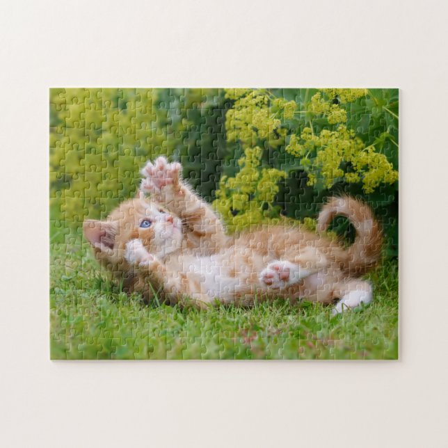 Cute kitten playing in a flowery garden .. jigsaw puzzle (Horizontal)