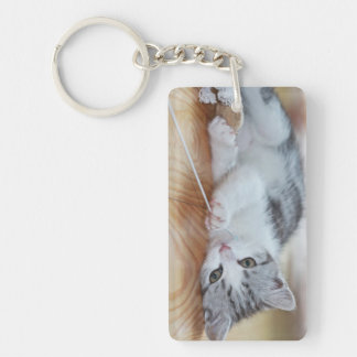Cute Kitten playing with string Key Ring