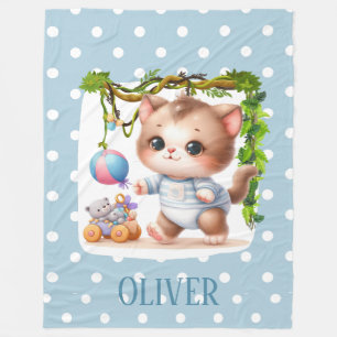 Cute Kitten Polka Dot Elegant Fleece Blanket