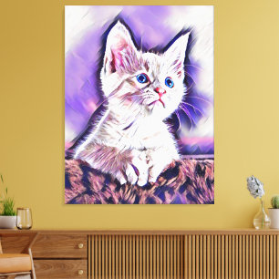 Cute Kitten Portrait Digital Art Painting Canvas Print