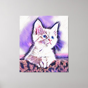 Cute Kitten Portrait Digital Art Painting Canvas Print