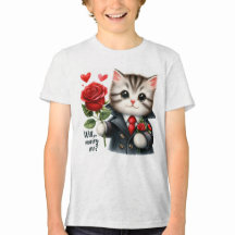 Cute Kitten Proposal T-Shirt for Kids | Will You M