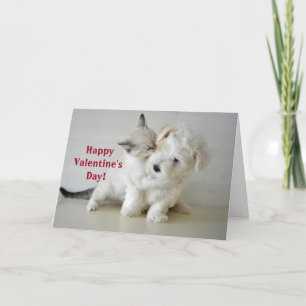 Cute Kitten Puppy Valentine's Day Folded Holiday Card