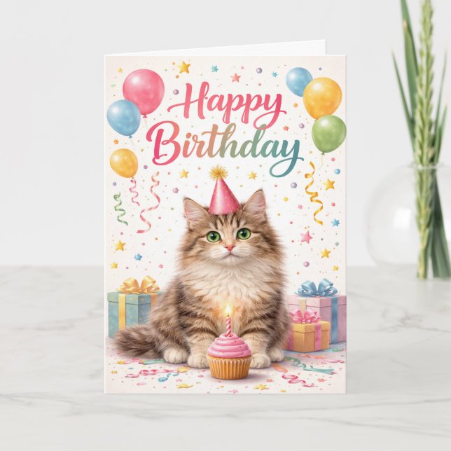 Cute Kitten Purr-fect Birthday Card (Front)