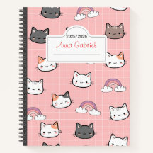Cute Kitten Rainbow and Pink Plaid Notebook 