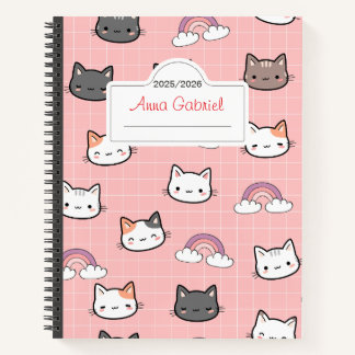 Cute Kitten Rainbow and Pink Plaid Notebook 