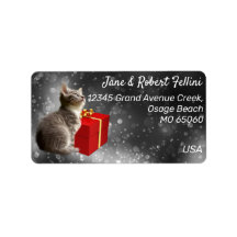 Cute kitten red giftbox festive custom address