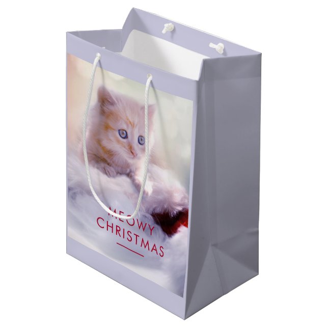 Cute Kitten Resting On a Santa Hat Meowy Christmas Medium Gift Bag (Front Angled)