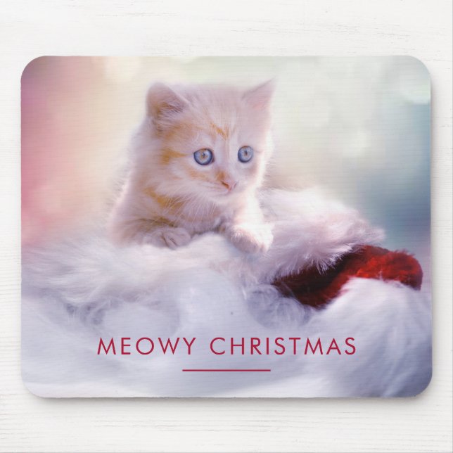 Cute Kitten Resting On a Santa Hat Meowy Christmas Mouse Mat (Front)