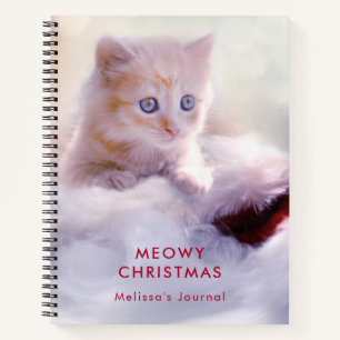 Cute Kitten Resting On a Santa Hat Meowy Christmas Notebook