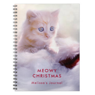 Cute Kitten Resting On a Santa Hat Meowy Christmas Notebook