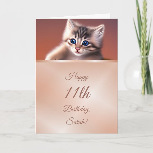 Cute Kitten | Rose Gold Girls Birthday Card (Front)