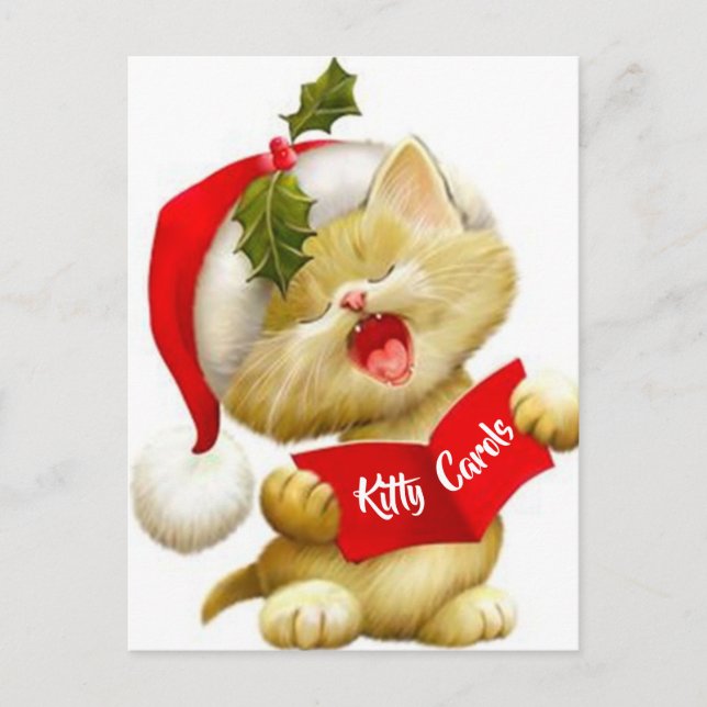 Cute Kitten Singing Christmas Caroler Postcard (Front)