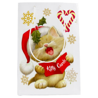 Cute Kitten Singing Christmas Carols Medium Gift Bag